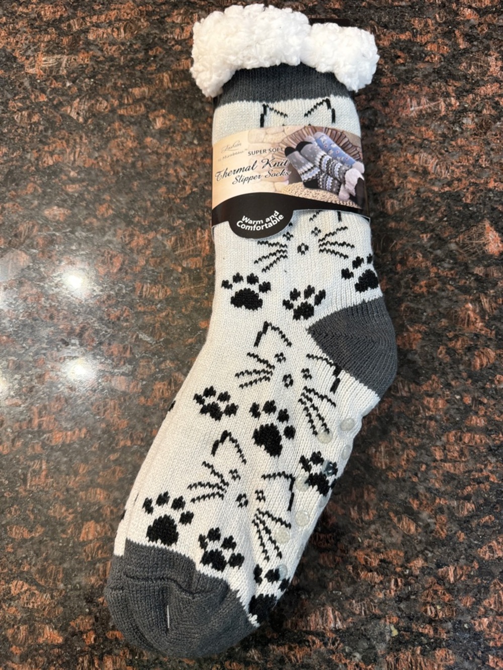 Cozy Cat Paw Thermal Slipper Socks - Gray & White